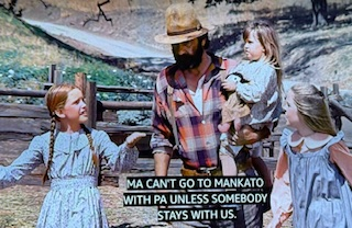 A picture of Mr. Edwards with Laura, Carrie, and Mary. From Little House on the Prairie, Season 1, Episode 8 - Ma's Holiday.